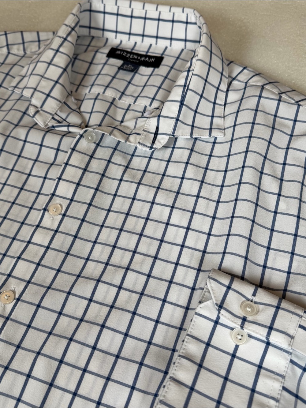 Mizzen + Main Leeward LS Shirt Mens XL Classic Fit No Tuck Check Office Note